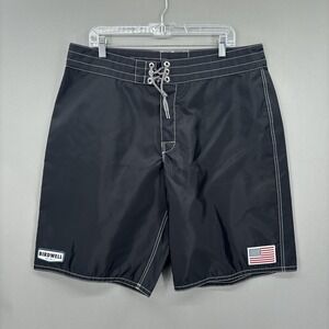 Birdwell Shorts Mens 37 XL Black Beach Britches Unlined Board USA Flag Surf NWOT